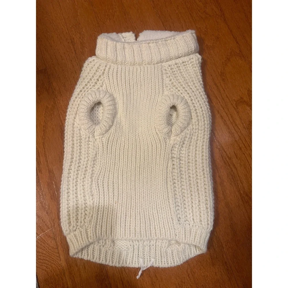 Top Paw Cream Button Cable Knit Sherpa Lined Dog Sweater Large 5313039